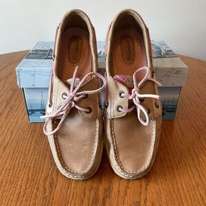 Womens Sperry Top-Sider Shoes, Bluefish Linen/Pink Mad, Size 8.5